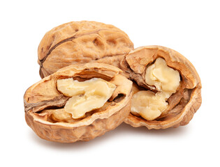 sliced walnuts path isolated on white