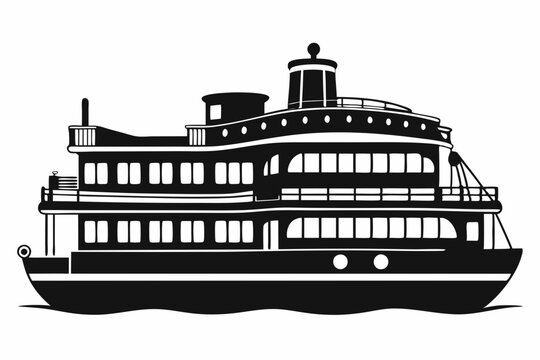 black ferry boat on water clip art preview