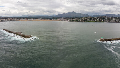 Aerial view on Ciboure and Saint Jean de Luz bay, port, sandy beach on Basque coast, beautiful architecture, nature and cuisine, South of France, Basque Country