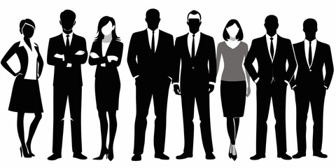 Vector silhouettes of men and a women, a group of standing business people,business people silhouette