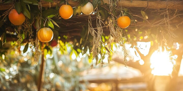 sukkot pilgrimage festival concept with bountiful food to celebrate Israelites pilgrimage to the Temple in Jerusalem