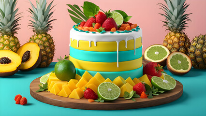 Fresh cake with Fruit and vegetables 