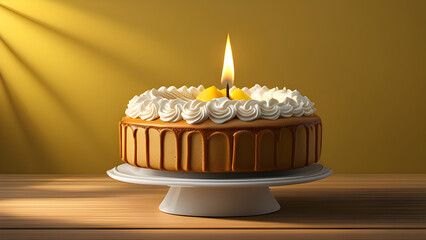 birthday cake with candles in white cakepot 