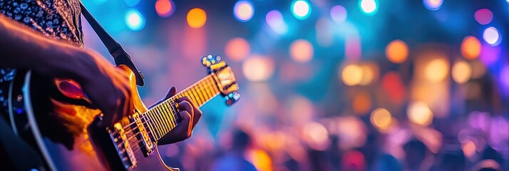 Obraz premium country music festival concept with cowboy playing western music on guitar