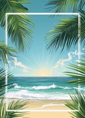 Fototapeta premium Calm tropical beach with gentle waves and palm trees on a sunny day