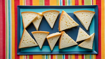 Stack of white breads slices cut into triangle shape