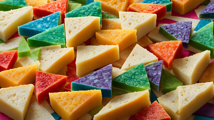 slices of cheese in bold colours 