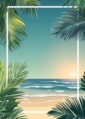Obraz premium Calm tropical beach with gentle waves and palm trees on a sunny day