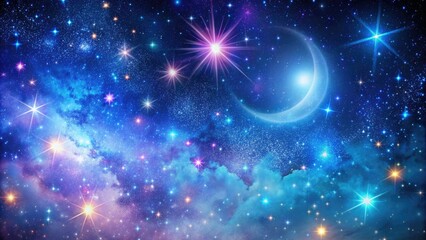 Obraz premium Dramatic star-studded night sky with vibrant blue and purple hues, scattered with twinkling stars and a subtle moon glow, perfect for celestial backgrounds.