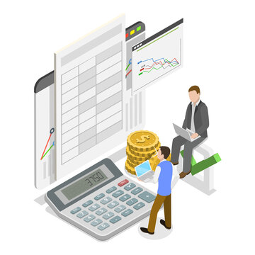 3D Isometric Flat  Illustration of Financial Report. Item 2