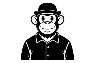 A monkey wearing a shirt and cap on a white background