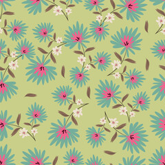 seamless vintage flower pattern on navy background