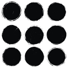 Set of Nine Abstract Black Circular Brush Stroke Designs