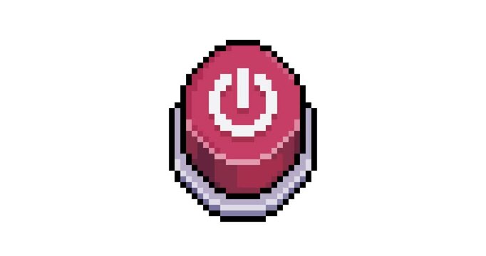 Red power off button animation in pixel art and 8bit style
