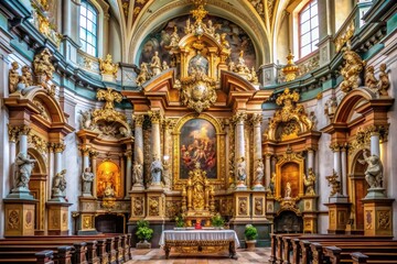 Obraz premium Elaborate Baroque-style altar in Graz Cathedral, adorned with intricate carvings and gold ornamentation, dedicated to Saint Giles in Graz, Styria, Austria.