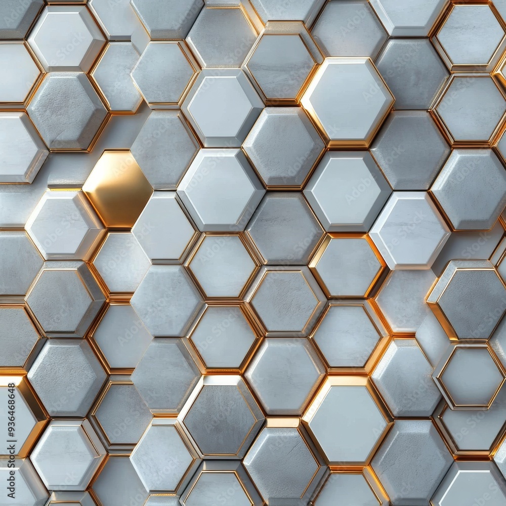 Aufkleber modern geometric pattern of hexagonal tiles with metallic accents on a textured surface