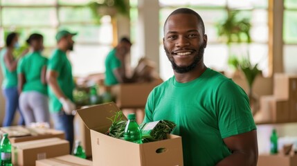 The volunteer holding donation box