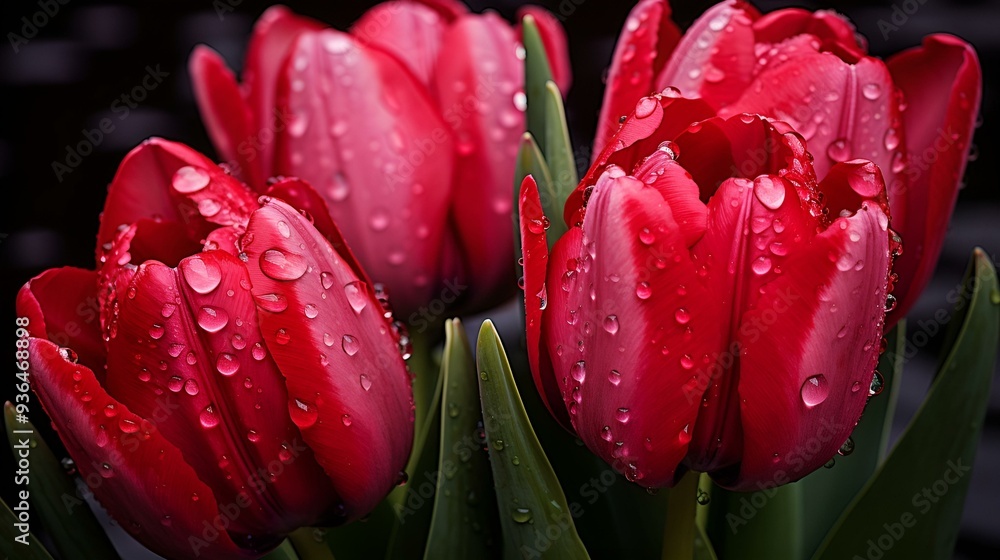 Canvas Prints a group of red flowers. 