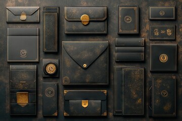 Elegant Collection of Luxury Black and Gold Envelopes, Boxes and Accessories