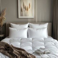 Classic bed with pillow and throw created with generated ai