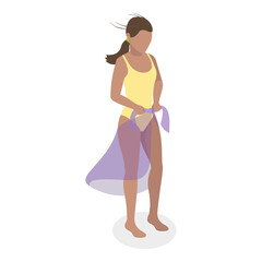 3D Isometric Flat  Set of Women In Swimsuits. Item 1