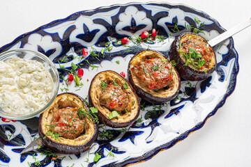 grilled aubergine stuffed meat balls