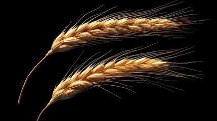  A close-up of two ears of wheat against a black background with a black border