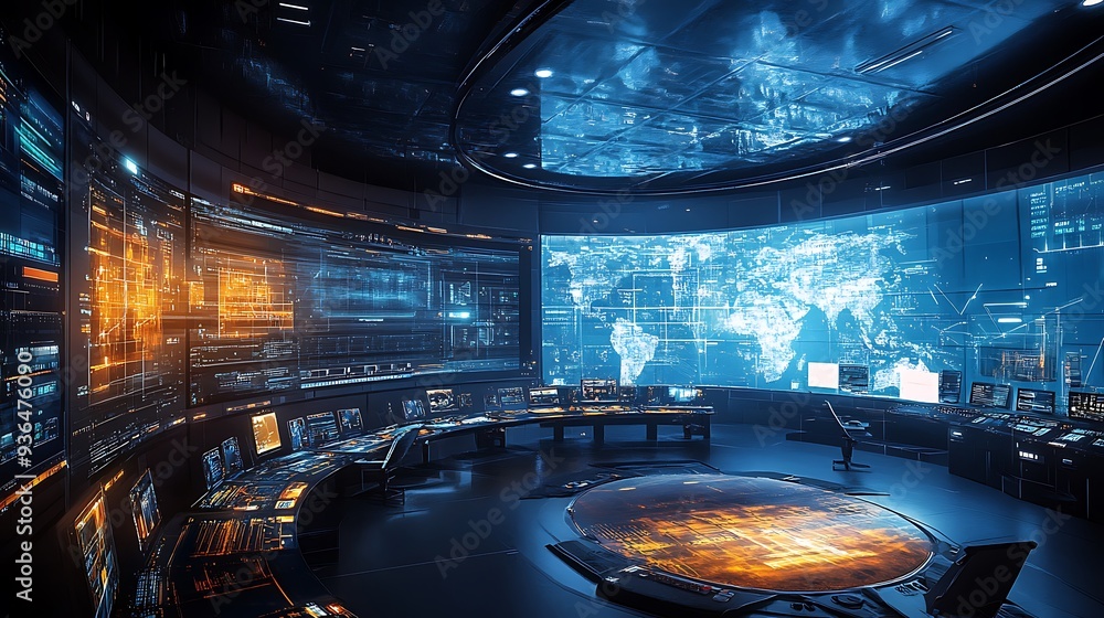 Aufkleber a futuristic digital media studio with interactive holographic content creation and ai-assisted edit
