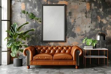Stylish Living Room with Leather Sofa and Modern Decor