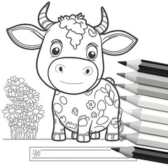 Obraz premium COLORING DRAWING OF A COW ON THE FARM 2