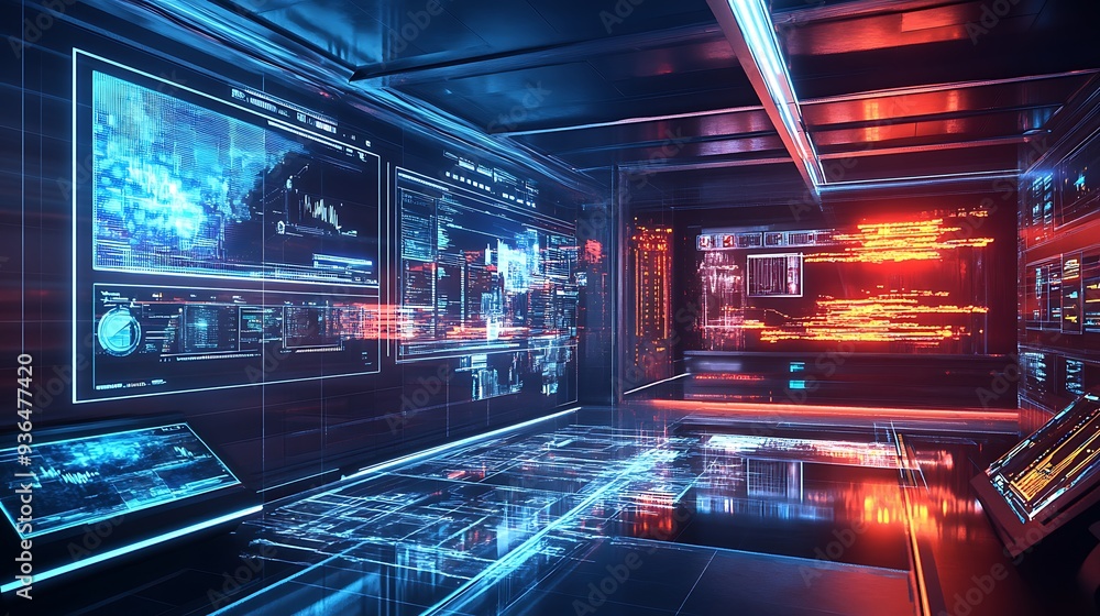 Poster a futuristic digital media studio with interactive holographic content creation and ai-assisted edit
