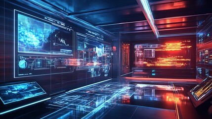 Obraz premium A futuristic digital media studio with interactive holographic content creation and AI-assisted editing tools 