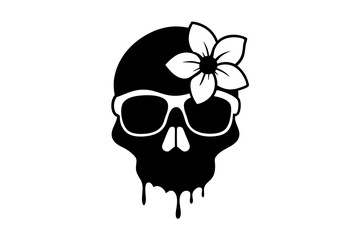 Black skull head wearing sunglasses on a white background