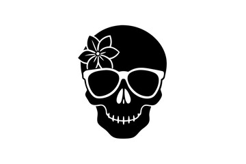 Black skull head wearing sunglasses on a white background