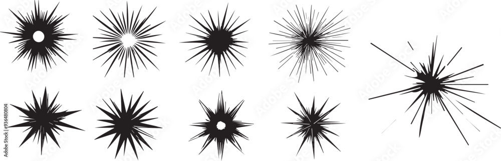 Poster a collection of starburst shapes in various designs and orientations.