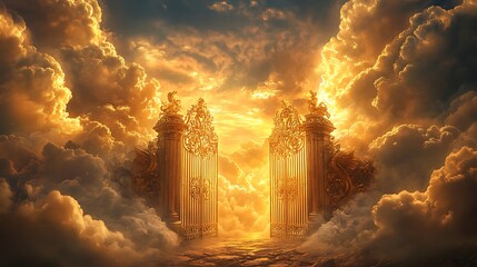 Obraz premium Golden Gates Opening to Heaven with Clouds