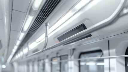 Modern subway train interior with sleek and clean design.
