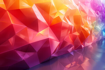 Fototapeta premium A vibrant, abstract wall of colorful triangular facets reflecting light, creating a dynamic and energetic atmosphere.
