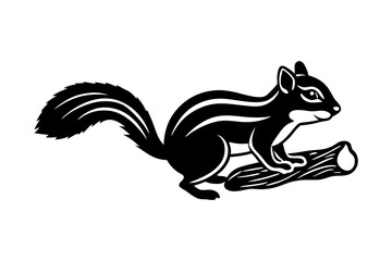 Chipmunk exploring a fallen logo silhouette vector design on a white background