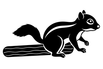 Chipmunk exploring a fallen logo silhouette vector design on a white background