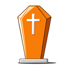 Fototapeta premium Orange Coffin Icon with White Cross, Halloween Themed Illustration