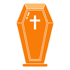 Obraz premium : Orange Coffin Icon with Cross, Simple Halloween Vector Illustration