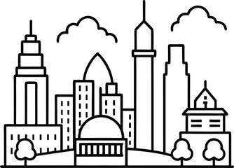 Fototapeta premium This coloring book lets kids create vibrant city skylines with line art 
