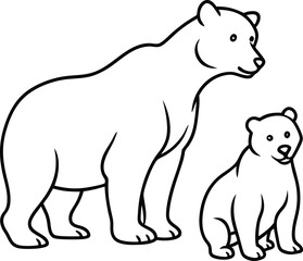 Adorable bear with cubs line art for kids coloring book perfect for creative fun and learning
