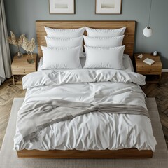 Classic bed with pillow and throw created with generated ai
