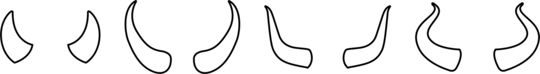 Various devil horn idea templates. Animal horns, halloween event. Demon head accessories design for camera, avatar, party costume, fantasy, cartoon, mask, character game, carnival