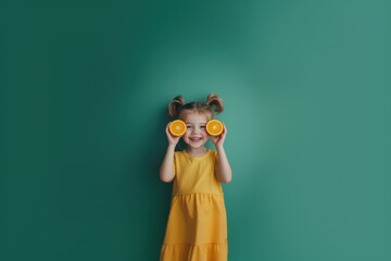 Fototapeta premium Playful Child with Lemon Slice Binoculars