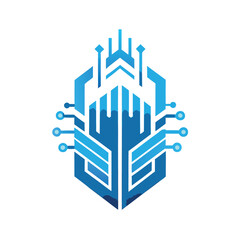 Fototapeta premium Modern Technology Logo with Circuit Board and Digital Pixel Design in Minimalist Futuristic Colors Vector on White Background