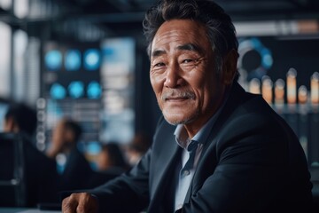 Fototapeta premium Senior Executive in Modern Office During Evening
