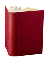 An old vintage open book from the side view isolated on white background. Flying book in the air.